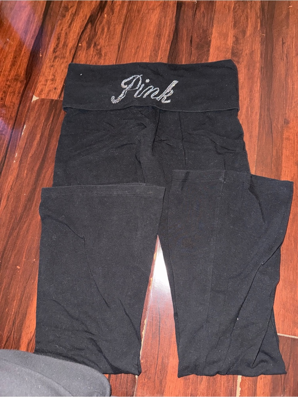 PINK Victoria's Secret rhinestone Black Fold-Over Waist Leggings